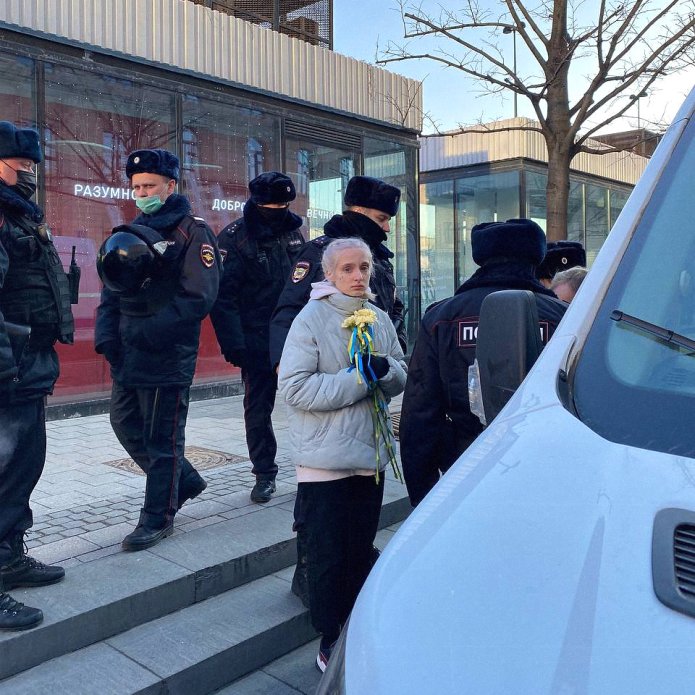 Detained at an anti-war rally in Moscow, 27 February 2022 / Photo provided by a witness
